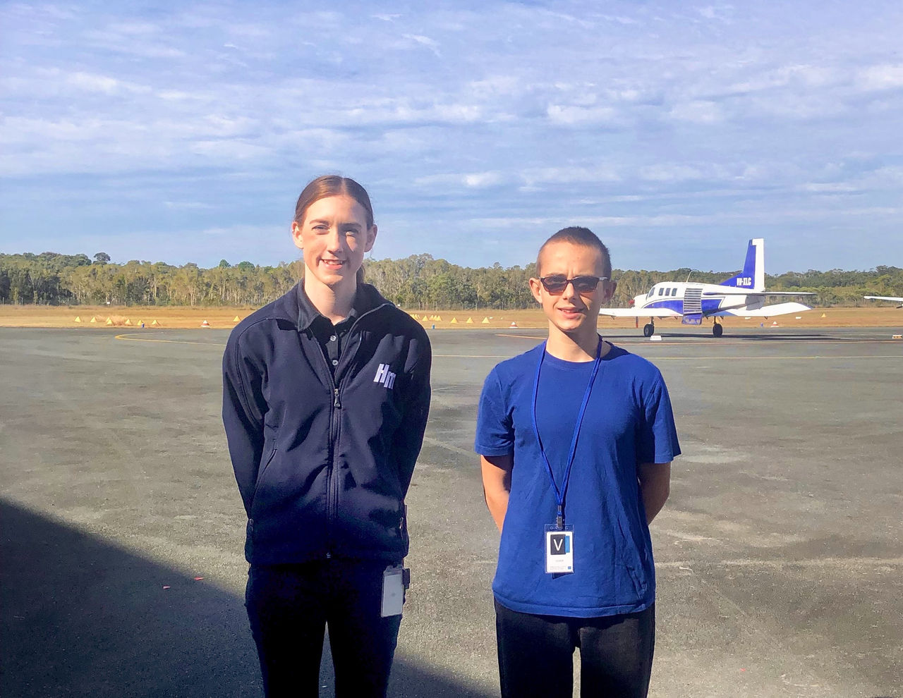 James and Holly outside a Helimods hangar.